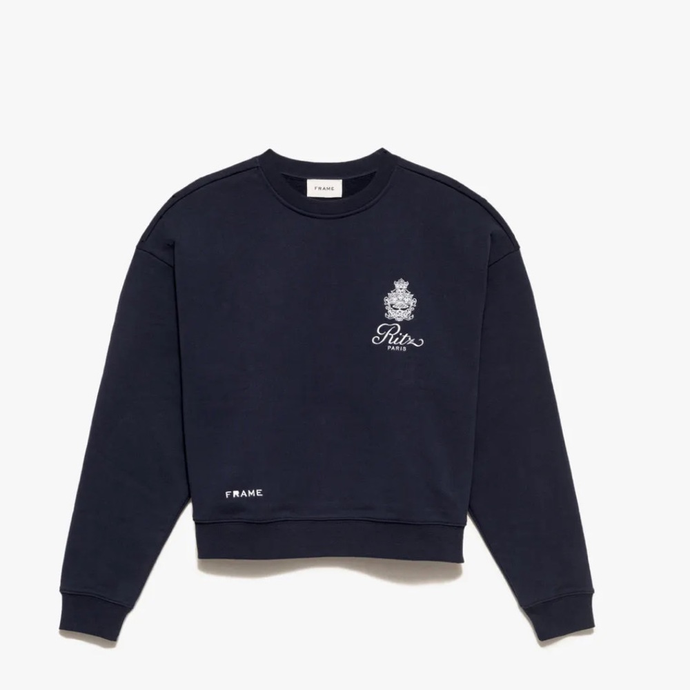 Frame X Ritz navy cropped crew neck sweatshirt